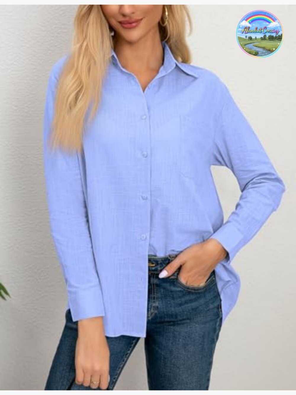 Womens Button Down Shirt Long Sleeve Cotton Gauze Tops Loose Fit Blouse with - Picture 3 of 7